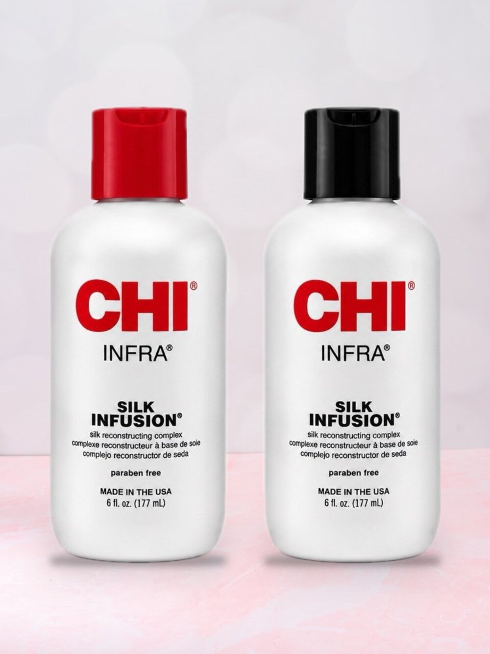 2 Pack CHI Infra Silk Infusion Hair Treatment Set 6 fl oz / 177 ml Red Black Cap